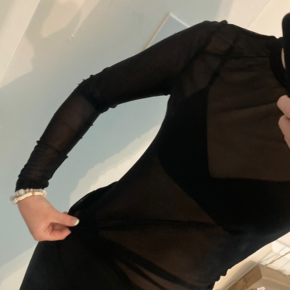 SHEIN Black Sheer Long Sleeve Blouse